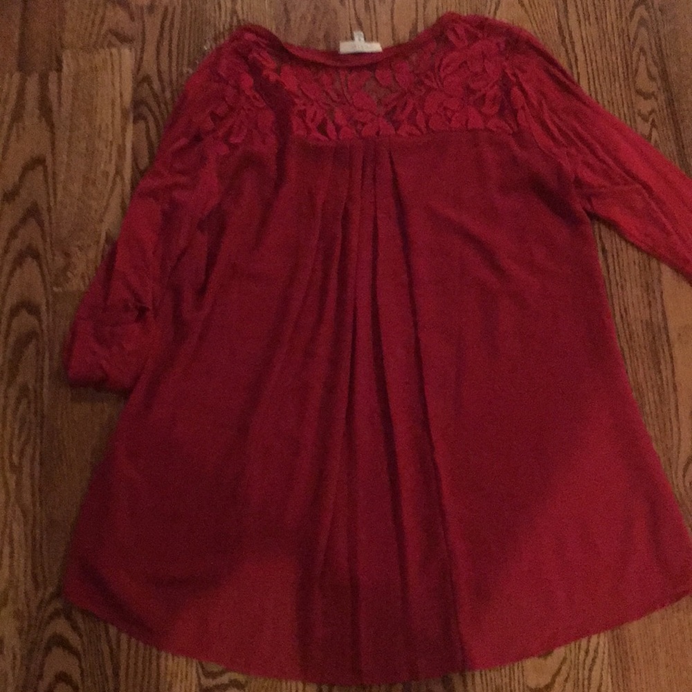 Red Lace/Knit Top